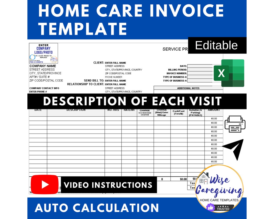 Home Care Business Invoice Template, Caregiving Services, Home Health Home Care Business Invoice Template, Caregiving Services, Home Health