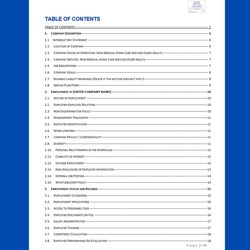 Personal Care Policy and Procedure Manual Template Specific Etsy