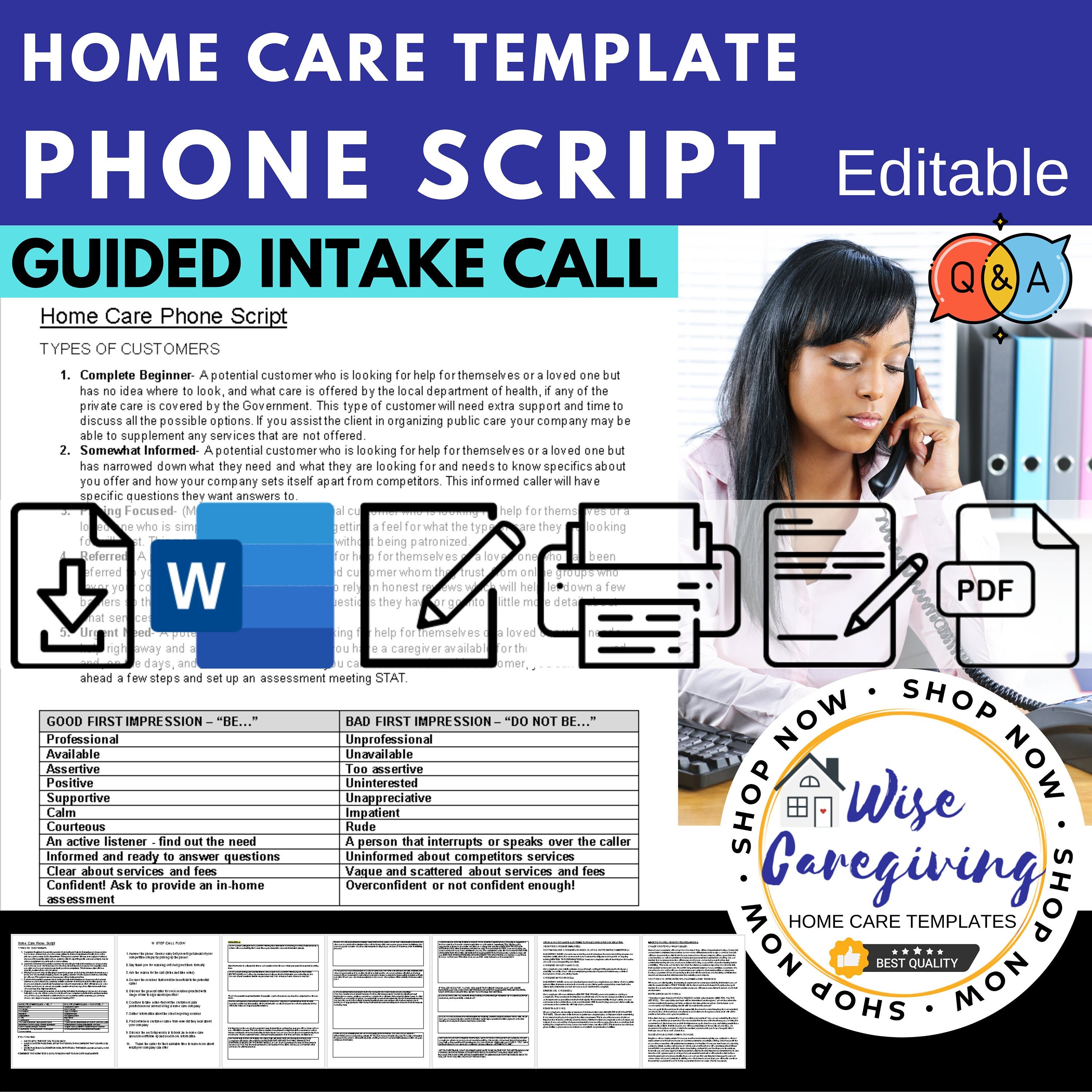 Home Care Call Script Template Incoming Calls From Potential - Etsy