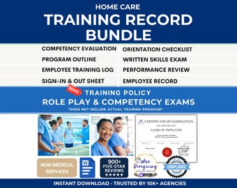 Home Care Training Documentation Bundle: Caregiver Forms & Competency Evaluations | MS Word  | Editable Templates