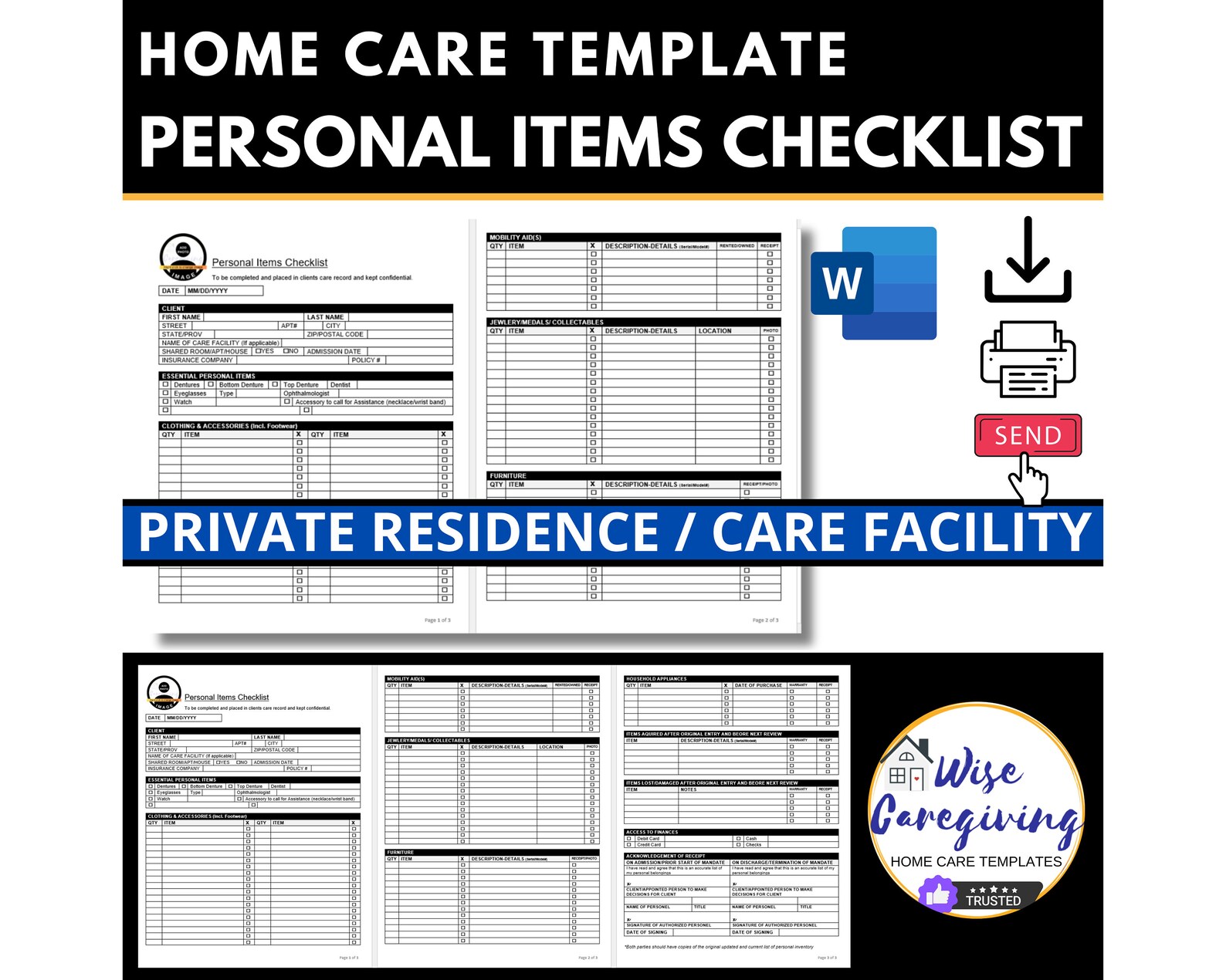 Belongings Checklist Template, Home Care Form, Residence Facility ...