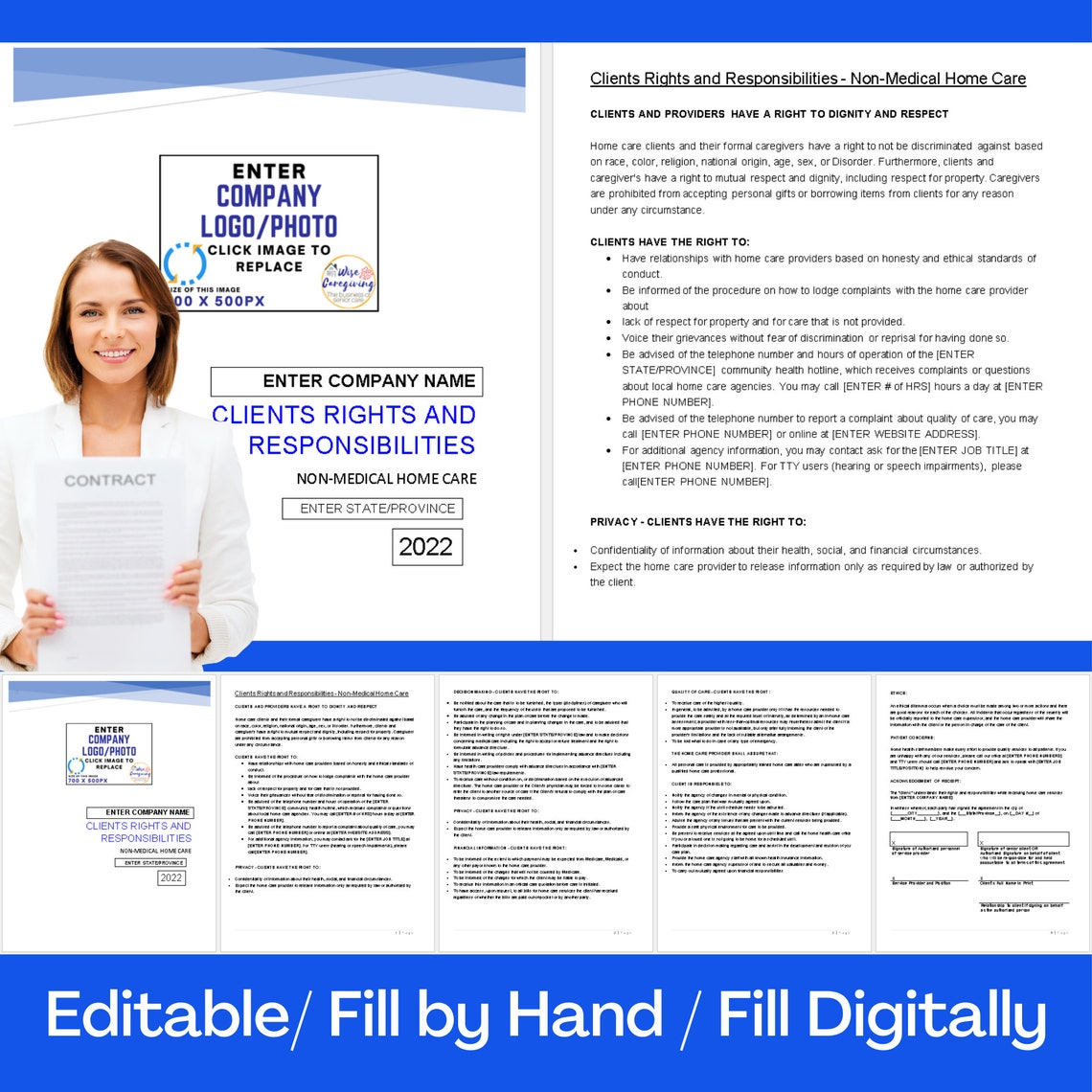Clients Rights and Responsibilities Template Non Medical Home Etsy