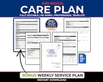 Non-Medical Home Care Plan Template: Weekly Service Plan, MS Word, Printable