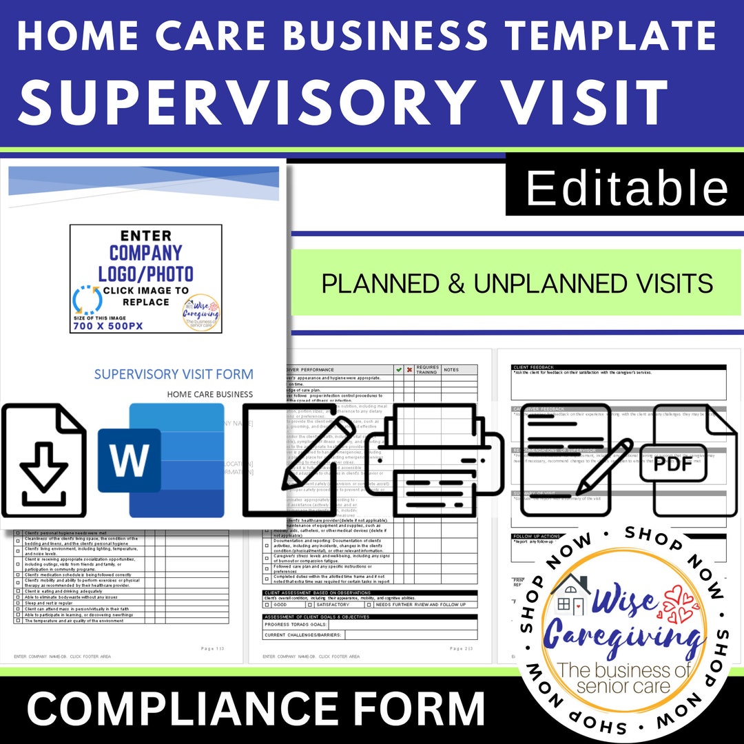 Home Care Supervisory Visit Form Home Care Business Template Etsy