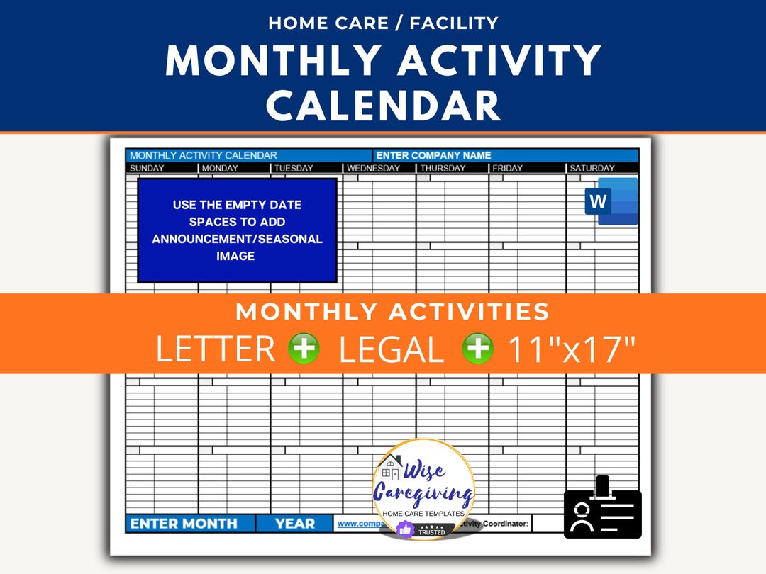Monthley Activity Chart Monthly Activity Calendar Template: Home Care Planner (MS Word ...