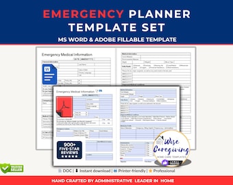 Emergency Contact & Health Information Sheet: Home Care Template | Quick Reference | Fillable PDF and Word