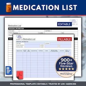 Medication List Template: Keep up to Date with Current Prescriptions | Fillable PDF & MS Word