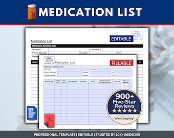 Medication List Template: Keep up to Date with Current Prescriptions | Fillable PDF & MS Word