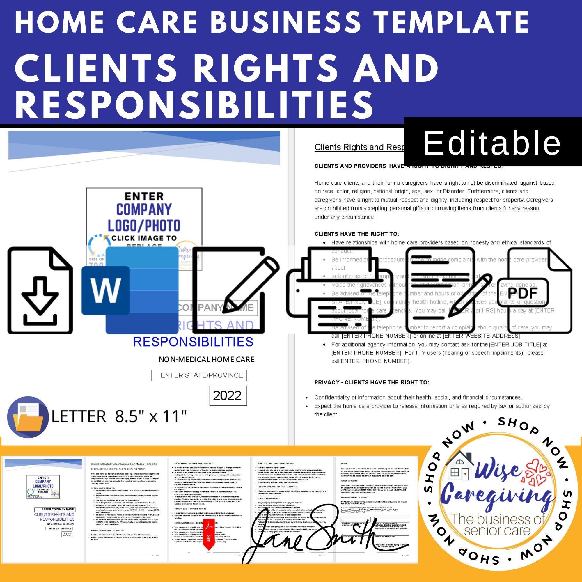 Clients Rights and Responsibilities Template Non Medical Home Etsy