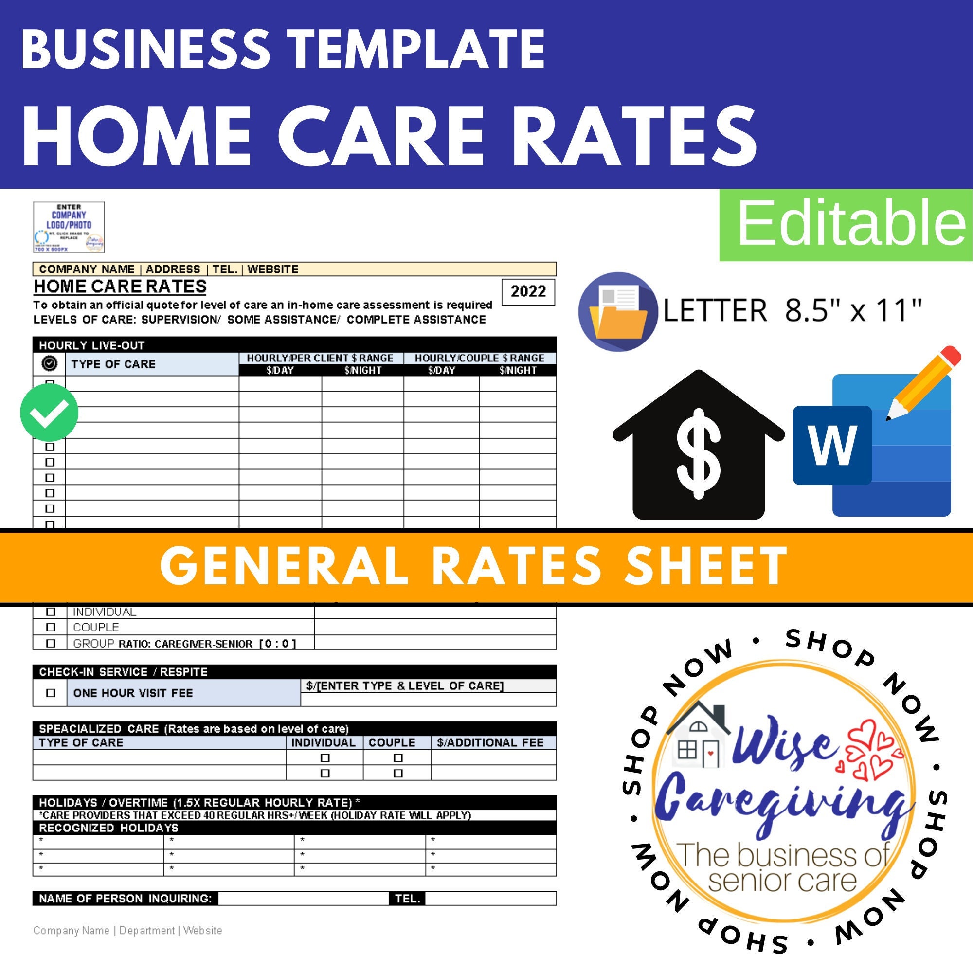 Home Care Fee Template Personal Care Service Rates Etsy