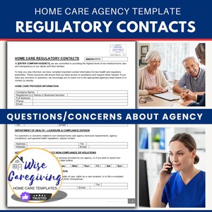 US Home Care Agency Regulatory Contacts Template: Caregiver Reference Sheet | MS Word