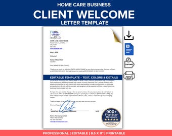 Non-Medical Home Care Client Welcome Letter Template: Editable & Printable (Digital Download)