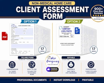 Home Care Client Assessment Form: Fillable and Editable Version | Non-Medical | PDF and Word
