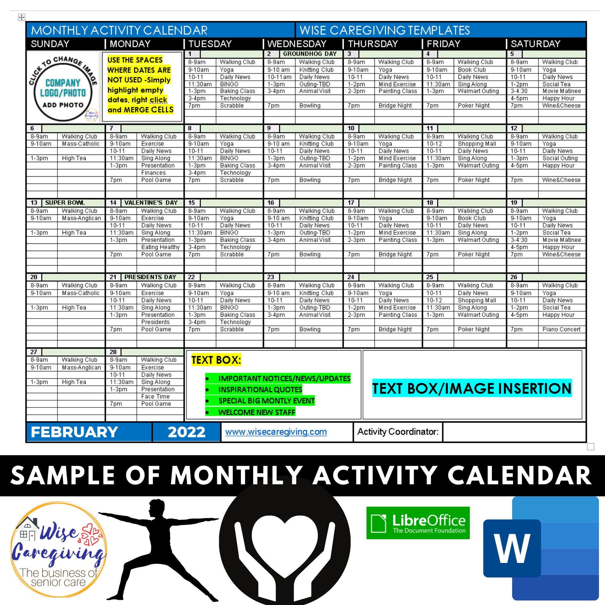 Senior Activity Calendar Home Care Template Senior Care Etsy Canada