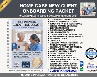 Home Care New Client Onboarding Packet | US Non-Medical Agency Forms Bundle | Client Handbook Included