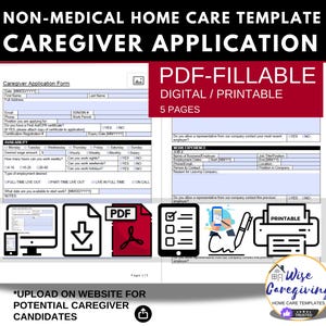 Home Care Application Fillable Form, Caregiver Applicants,  Caregiving Employment, Personal Support Worker, Non-Medical, Insert LOGO