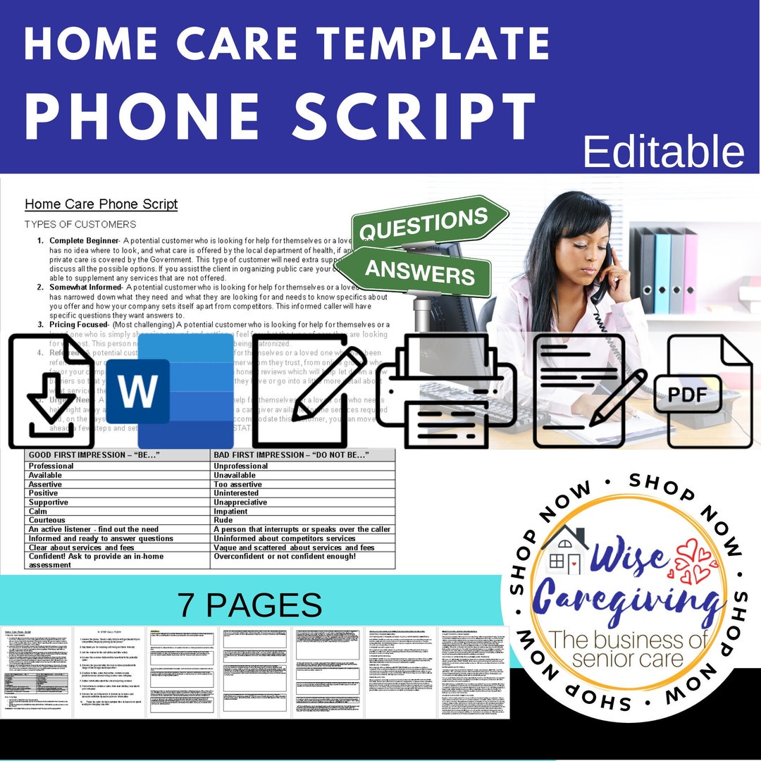 Home Care Call Script Template Incoming Calls From Potential - Etsy
