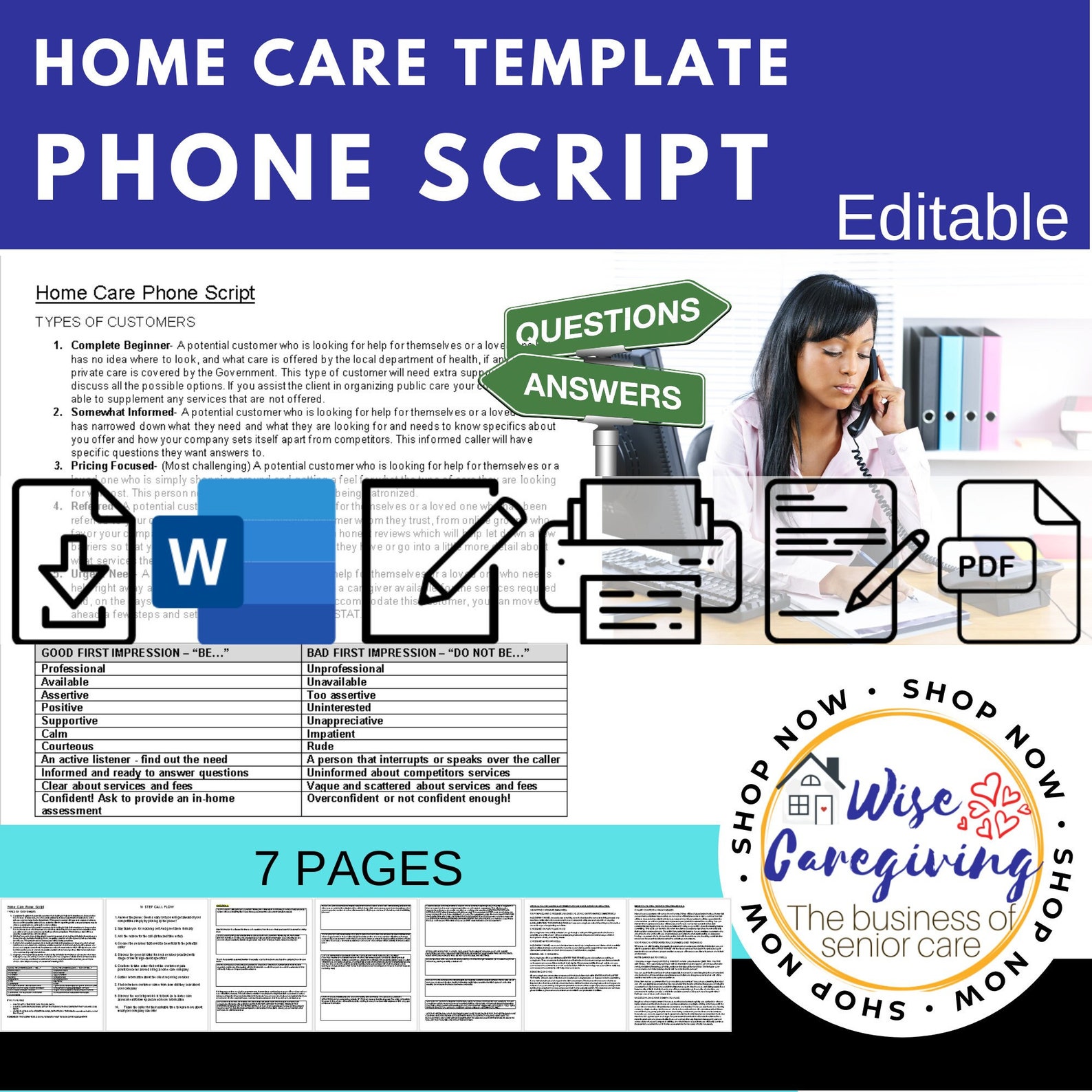 Home Care Call Script Template Calls From Potential Etsy