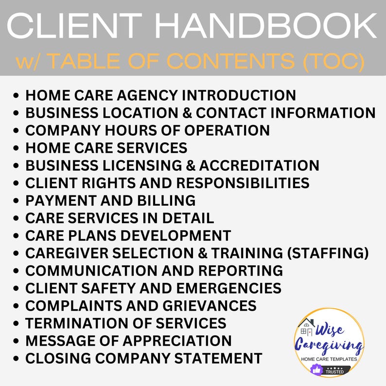 Home Care New Client Handbook Template | Description of Services and ...