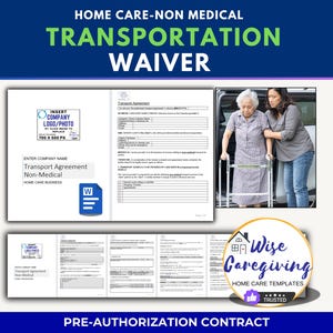 Transport Agreement Template: Non-Medical Home Care Business | Editable MS Word Form Document | Printable