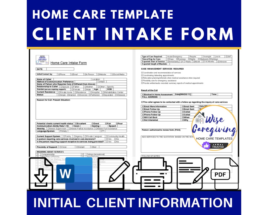 Home Care Client Intake Form Initial Quick Non Medical - Etsy Australia