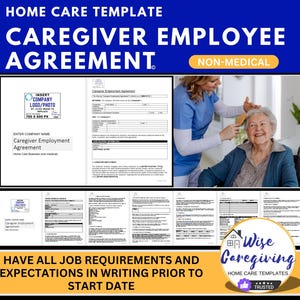 Home Care Agency Caregiver Agreement Template, Employment Contract, Non-Medical Services Provider, Add Branding, MS Word Document, Printable