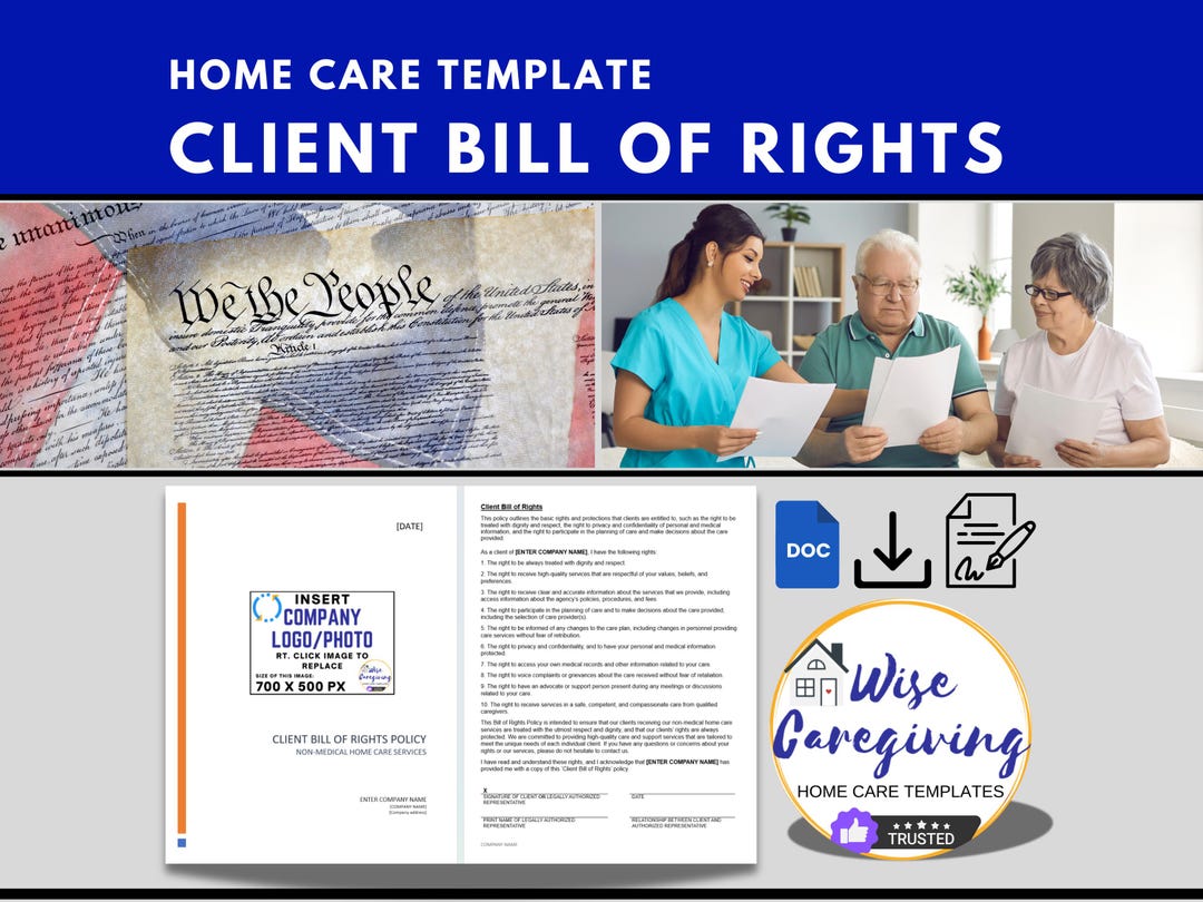 Printable Client Rights Home Care Service Bill of Rights Template for Client, Agency Form ...