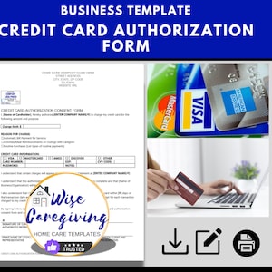 Credit Card Authorization Form Template, Home Care Business, Payment Authorization, Agency Billing, Insert Logo, MS Word Document, Printable