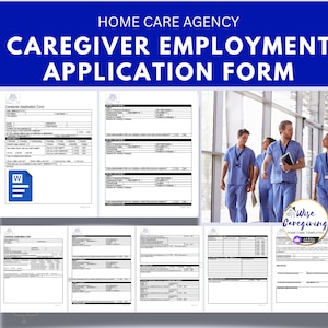 Caregiver Application Form Template for Home Care Agency, Non-Medical Services, Customize this Editable MS Word Document, Printable
