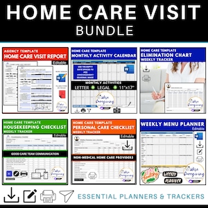 Home Care Checklist Bundle, Care Team Planners and Trackers, Non-Medical Caregiving Templates, Elderly Care, Editable, Printable, Add LOGO