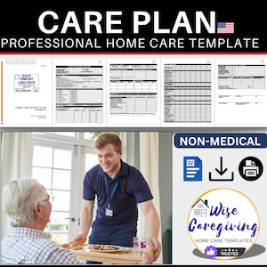 Non Medical Care Plan Template for Personal Care Agency, Detailed Client Goals and Objectives, MS Word Document, Insert LOGO, Printable