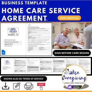 Home Care Service Agreement Template, Terms of Service Contract, Personal Care Agency Form for Non-Medical Providers, MS Word Document