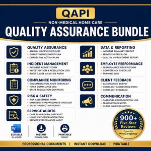 QAPI 30+ Home Care Quality Assurance Forms Bundle: State Compliant Templates, MS Word, Printable