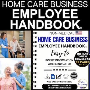 Home Care Employee Handbook Template, Workplace Policy and Procedures Document, Staffing Policies, Company Information, MS Word, Printable