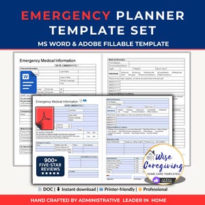 Home Care Emergency Information Form Template: Quick Reference for Caregivers | MS Word | PDF Fillable