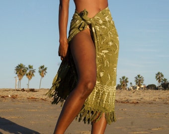 Batik Sarong Skirt for Beach - Olive Green - DUCK DIVE