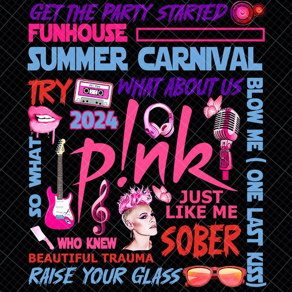 Fichier P!nk Carnaval d'été Png, P !nk 2024, conception de la tournée rose, conception de l'album Trustfall Png, fichier chanteur rose en téléchargement numérique, P ! nk Tour 2024