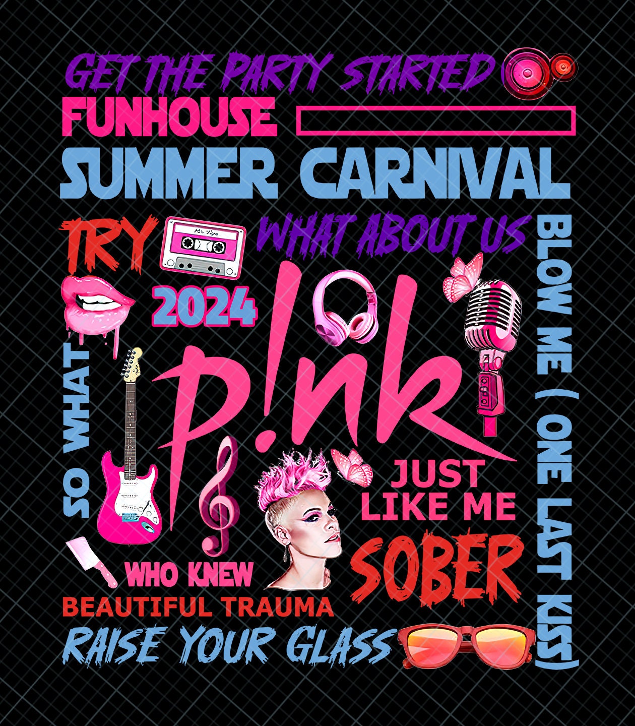Pnk Summer Carnival File Png, Pnk 2024, Pink Tour Design, Trustfall