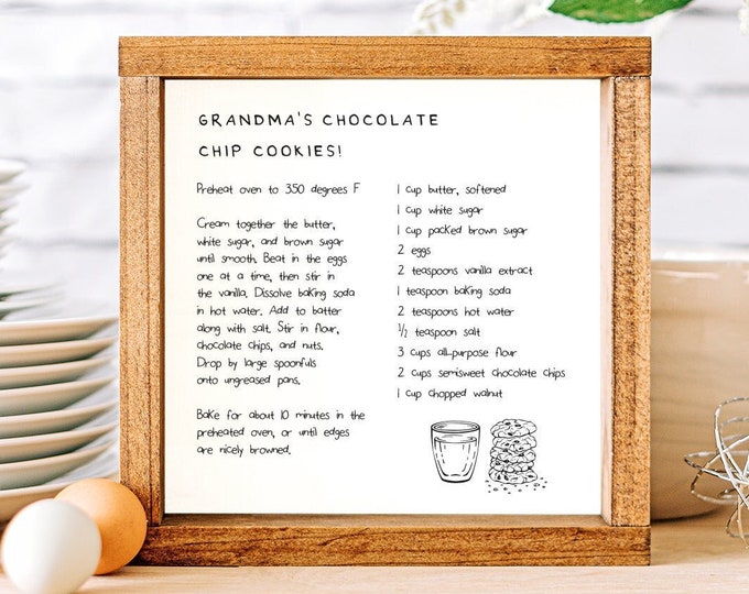 Your Recipe Printed On Canvas, Farmhouse Decor, Wall Hangings, Framed, Unframed, Rope Board
