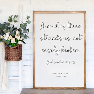 A Cord of Three Strands is Not Easily Broken, Ecclesiastes 4: 9-12 — Wedding Gift Bible Verse, Customized Framed Canvas Wedding Decor