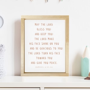 May The Lord Bless You and Keep You, Numbers 6:24-26 - Boho Bible Verse Canvas, Christian Nursery, Framed, Unframed, and Rope Board Options