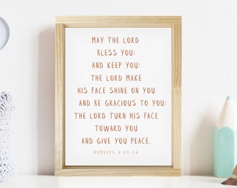 May The Lord Bless You and Keep You, Numbers 6:24-26 - Boho Bible Verse Canvas, Christian Nursery, Framed, Unframed, and Rope Board Options
