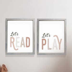 Let&#39;s Play & Let&#39;s Read (2) Two Print Bundle - Neutral Kids Wall Art Signage, Boho Wall Canvas, Framed, Unframed, and Rope Board Options