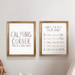 Calming Corner (2) Two Print Bundle - Neutral Gender Kids Wall Art, Homeschool Decor ,Boho Canvas Hangings, Framed, Unframed, and RopeBoard