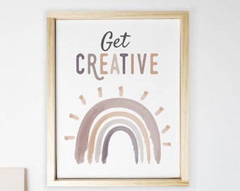 Get Creative -  Neutral Kids Art Room Wall Decor on canvas, Learning Signage, Preschool Signage, Playroom Rules, Classroom and Daycare Decor
