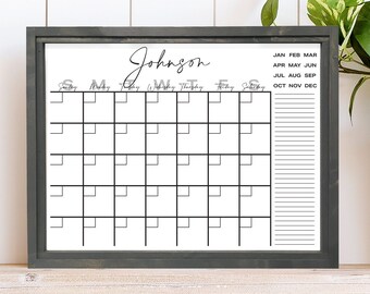 Whiteboard Calendar FRAMED Customizable Horizontal Dry-Erase Board, Organization Decor, 24" x 18", Decorative Family Planner