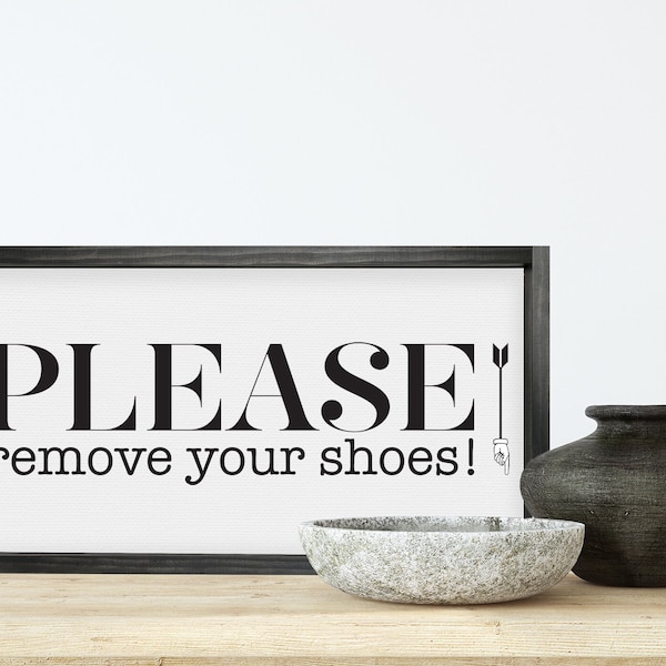 Please Remove Your Shoes — Retro Vintage Signs, Framed Canvas Farmhouse Decor, Entryway Signs, Housewarming Gift Ideas