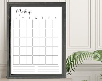 Modern Whiteboard Calendar FRAMED Customizable Vertical Dry-Erase Board, Organization Decor, 24" x 18", Decorative Family Planner