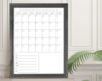 Dry Erase Calendar, Wood FRAMED 24" x 18" Vertical Dry Erase Board, Classroom Wall Decor, Decorative Family Planner