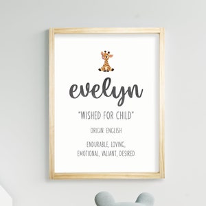 Evelyn Name Meaning, Custom Girl Names, Nursery Wall Hangings, Baby Shower Gifts, Canvas, Gender Neutral Art, Framed, Unframed or Rope Board